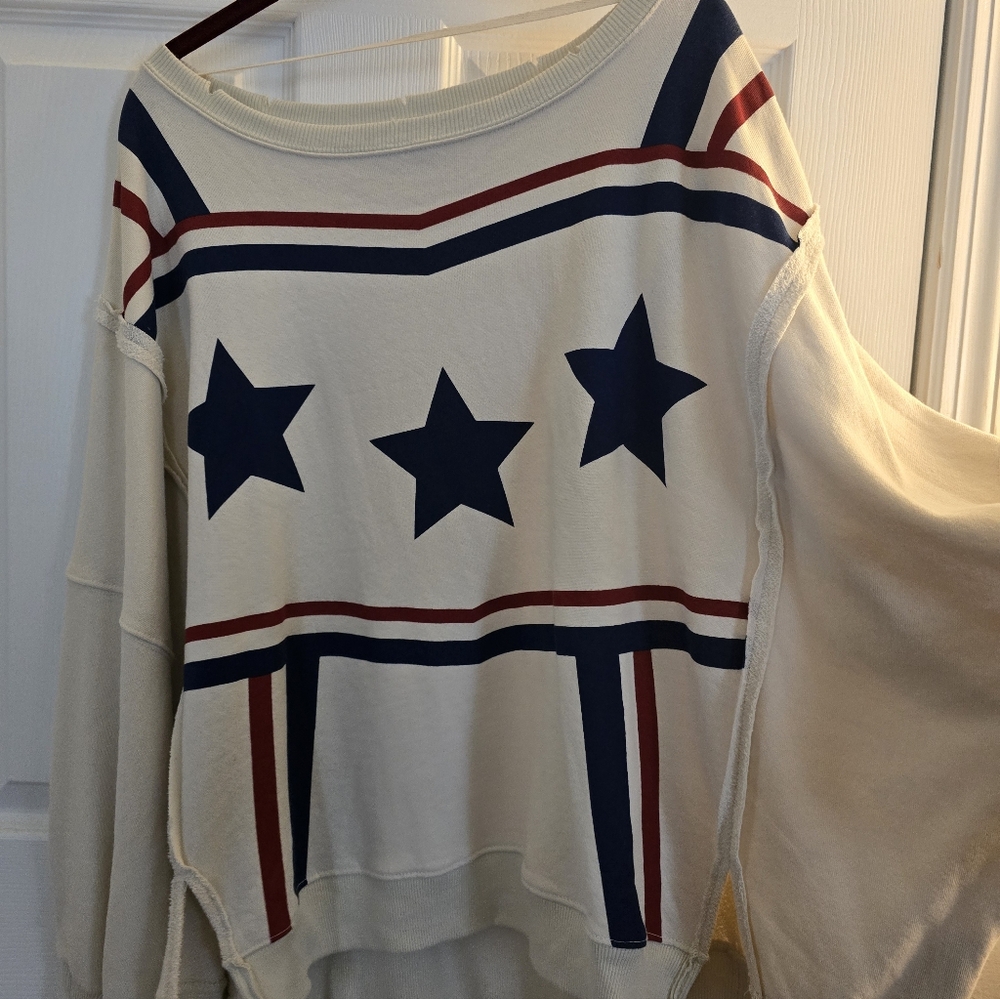 NWOT Free People Graphic Camden Pullover Stars & Stripes - Picture 7 of 8